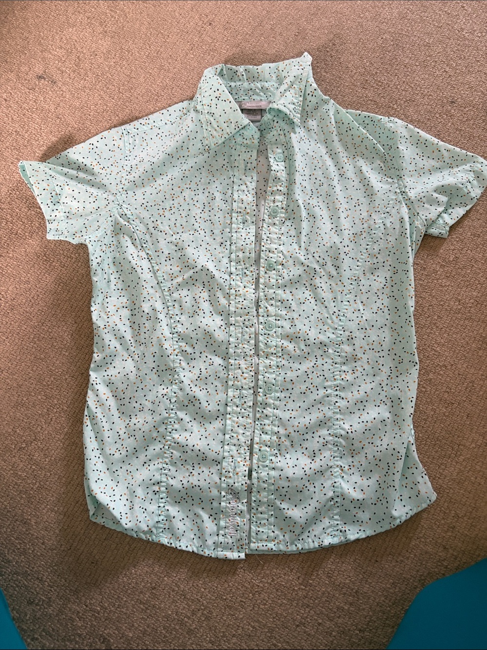 Light Mint Short-Sleeve Button-Up Shirt with Dot Print